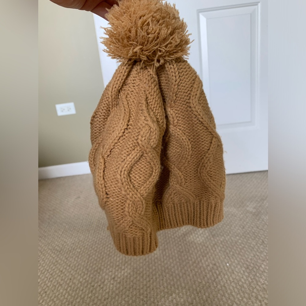 Women Tan Beige Winter Hat with Pompom